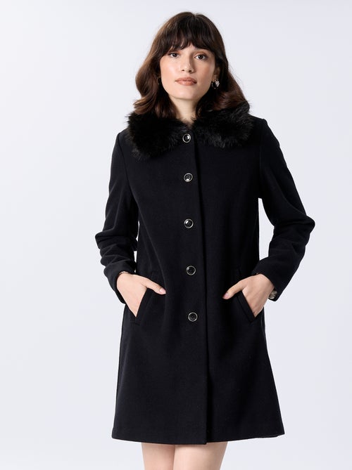 Cappotto midi in finto panno di lana con collo in ecopelliccia - Kiabi Cappotto midi in finto panno di lana con collo in ecopelliccia - Kiabi
