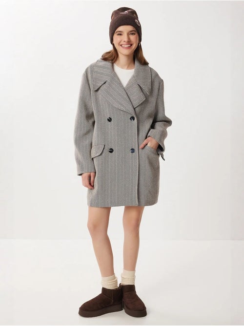 Cappotto midi oversize in lana e cotone a spina di pesce istanbul - Kiabi