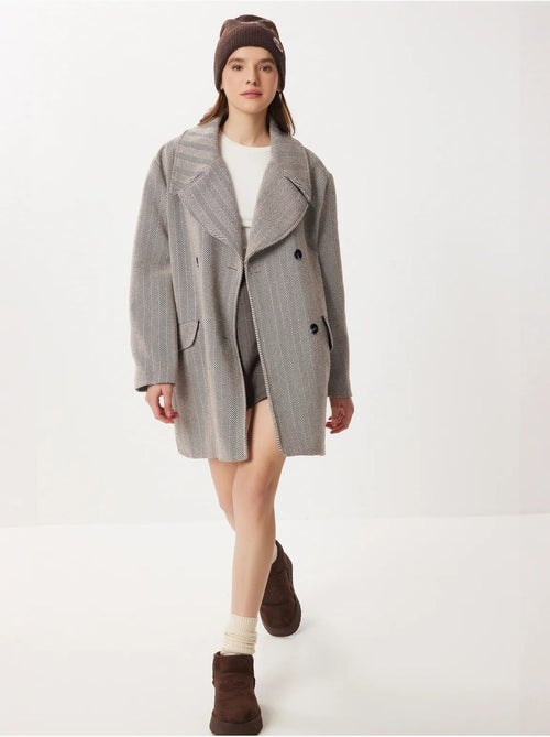 Cappotto midi oversize in lana e cotone a spina di pesce istanbul - Kiabi