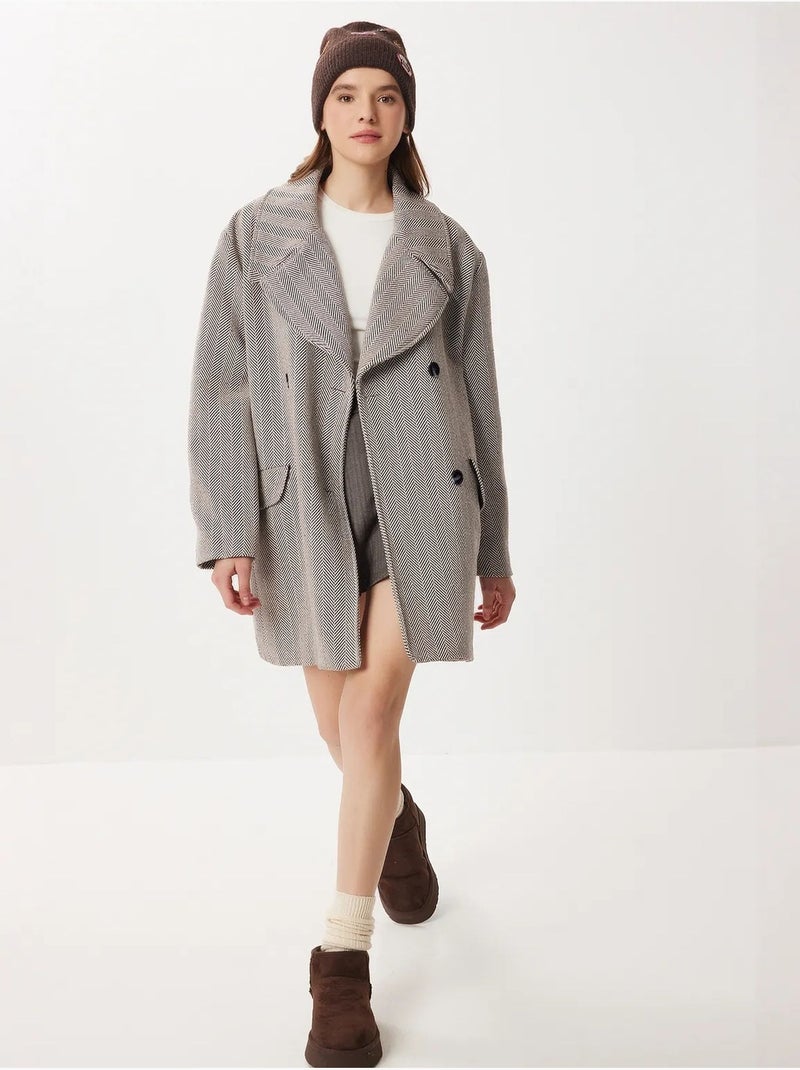 Cappotto midi oversize in lana e cotone a spina di pesce istanbul Multicolore - Kiabi