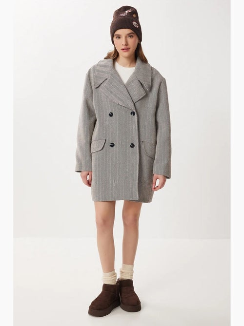 Cappotto midi oversize in lana e cotone a spina di pesce istanbul - Kiabi