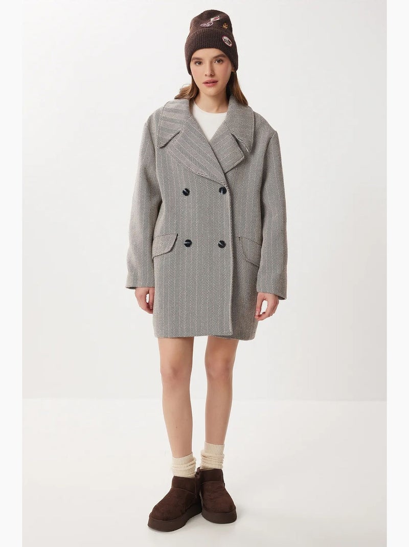 Cappotto midi oversize in lana e cotone a spina di pesce istanbul Multicolore - Kiabi
