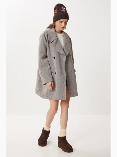 Cappotto midi oversize in lana e cotone a spina di pesce istanbul - Kiabi