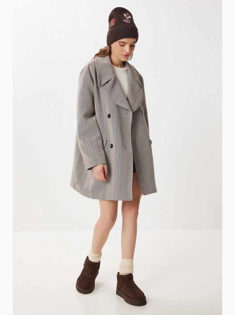 Cappotto midi oversize in lana e cotone a spina di pesce istanbul Multicolore - Kiabi
