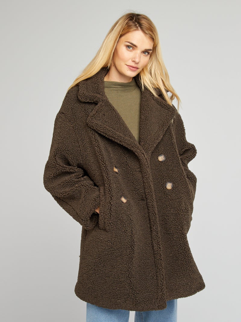 Cappotto midi stile caban effetto peluche KAKI - Kiabi