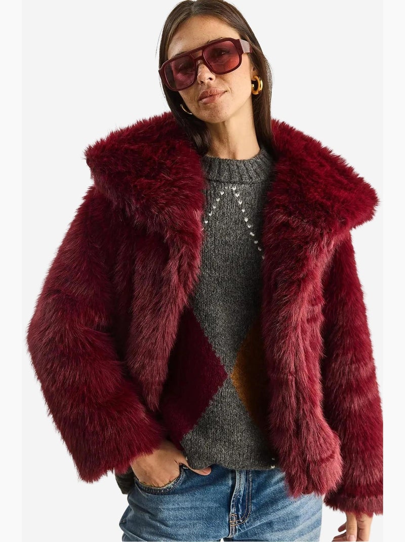 Cappotto oversize in pelliccia sintetica lucci Rosso bordeaux - Kiabi