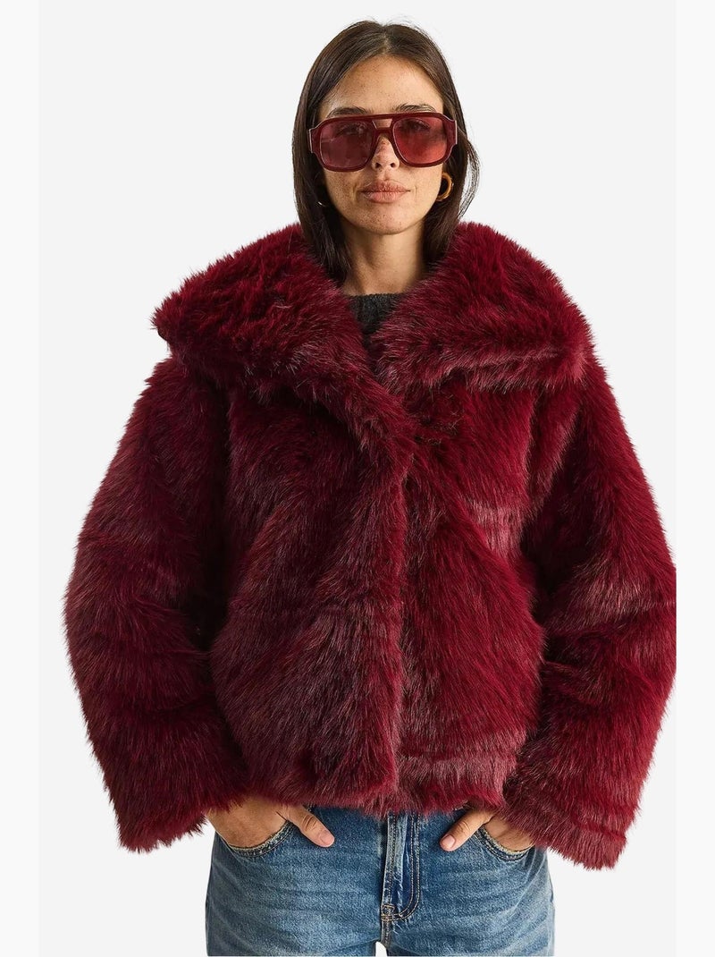 Cappotto oversize in pelliccia sintetica lucci Rosso bordeaux - Kiabi