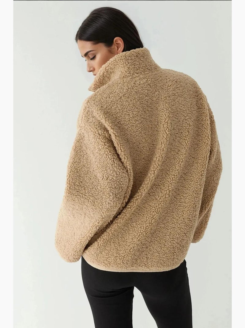 Cappotto oversize in peluche con colletto con zip hiccup Cammello - Kiabi