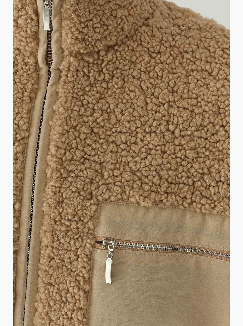 Cappotto oversize in peluche con colletto con zip hiccup Cammello - Kiabi
