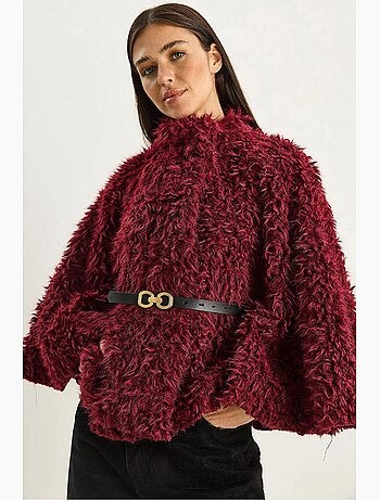 Cappotto oversize in peluche con colletto da giacca lucci
