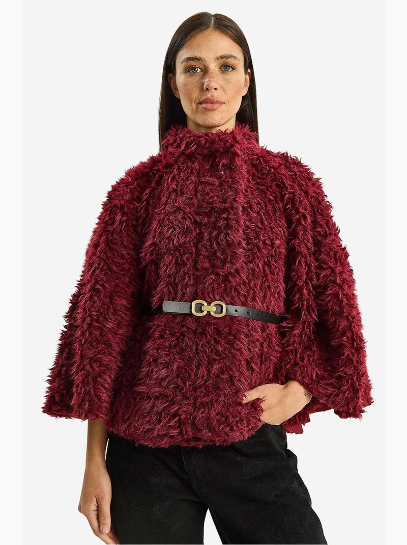 Cappotto oversize in peluche con colletto da giacca lucci Rosso bordeaux - Kiabi