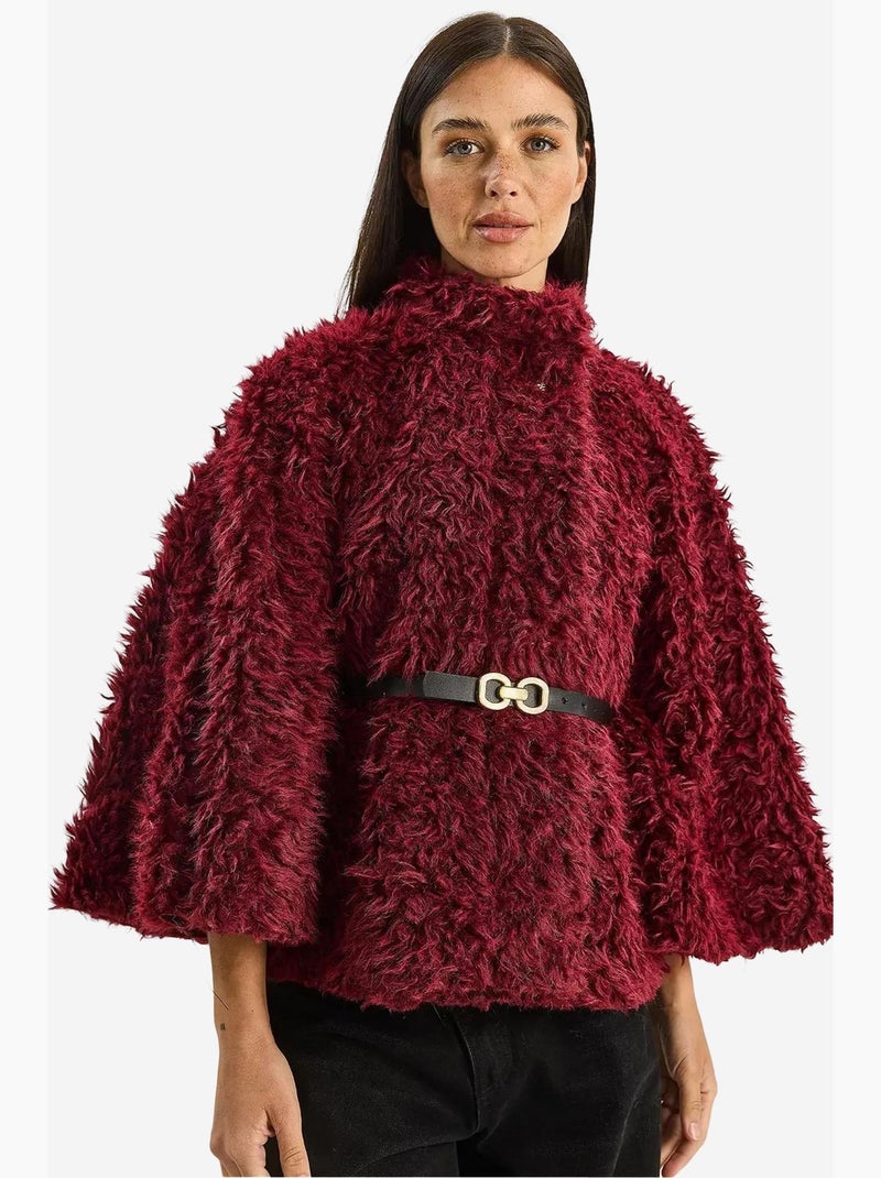 Cappotto oversize in peluche con colletto da giacca lucci Rosso bordeaux - Kiabi