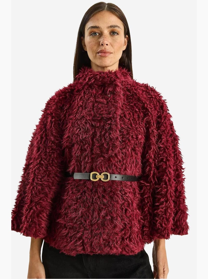Cappotto oversize in peluche con colletto da giacca lucci Rosso bordeaux - Kiabi