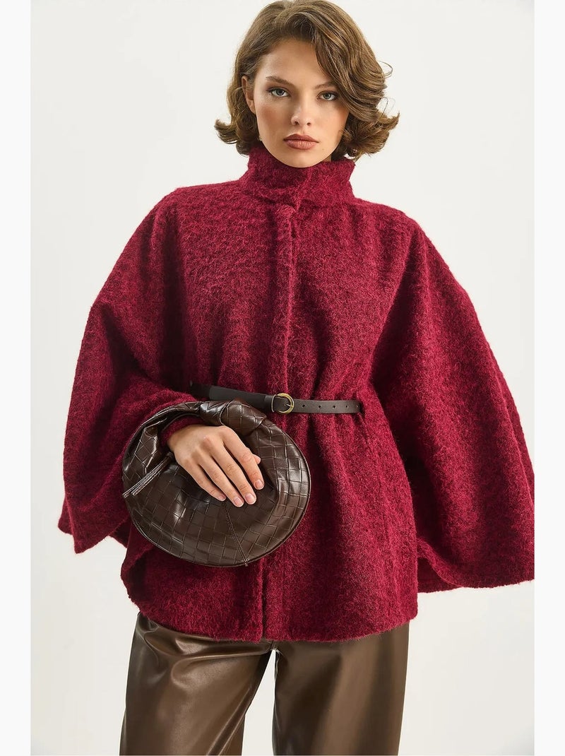 Cappotto oversize testurizzato con chiusura a bottoni lucci Rosso bordeaux - Kiabi