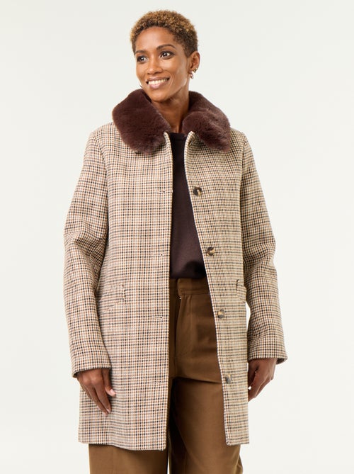 Cappotto pied de poule con collo in pelliccia sintetica - Kiabi Cappotto pied de poule con collo in pelliccia sintetica - Kiabi