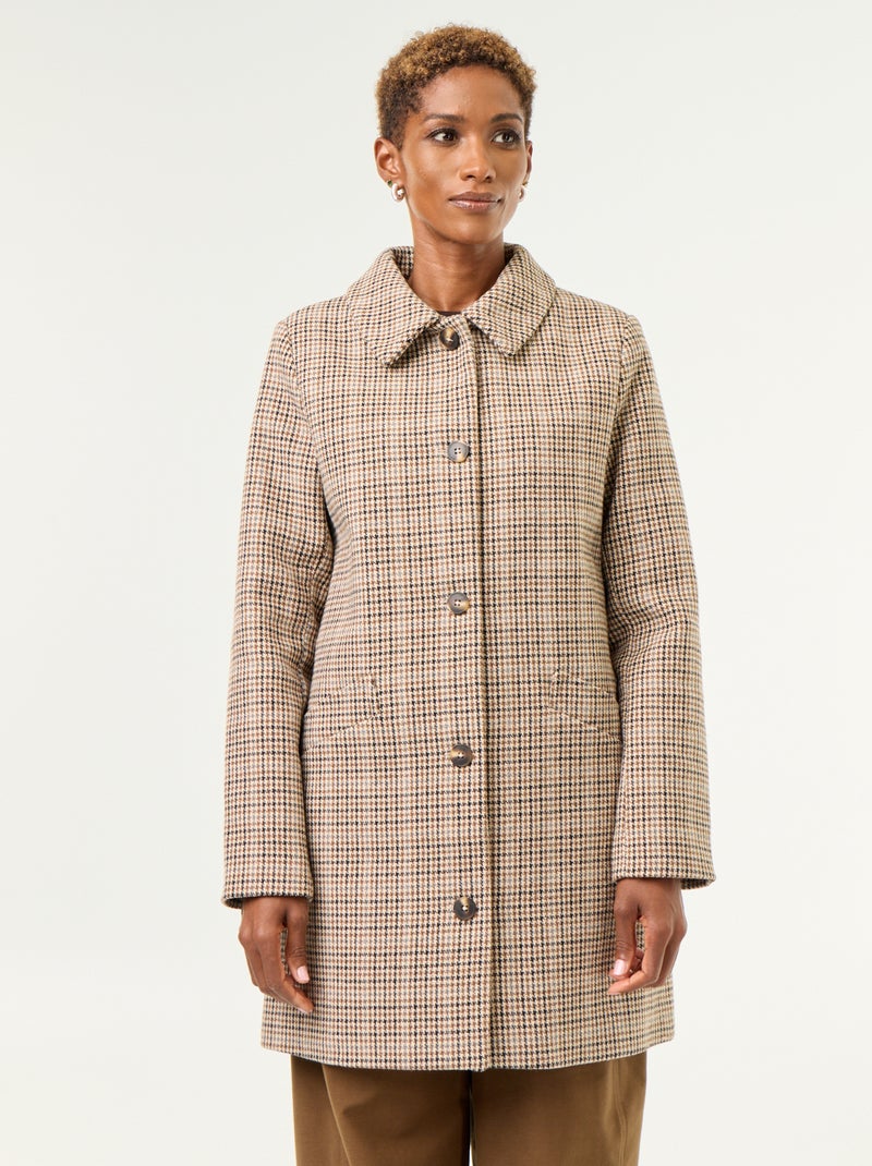 Cappotto pied de poule con collo in pelliccia sintetica Marrone - Kiabi