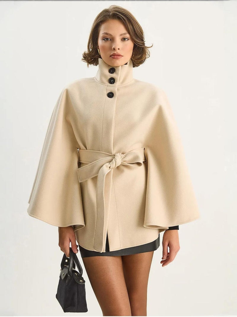 Cappotto poncho con chiusura a laccio lucci Crema - Kiabi