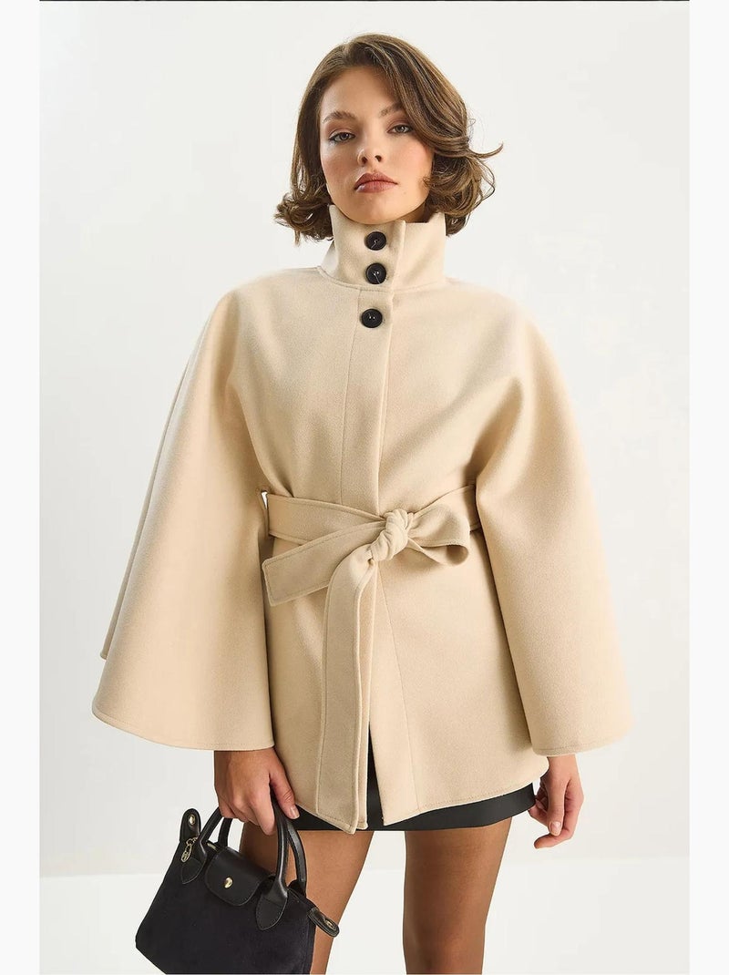 Cappotto poncho con chiusura a laccio lucci Crema - Kiabi