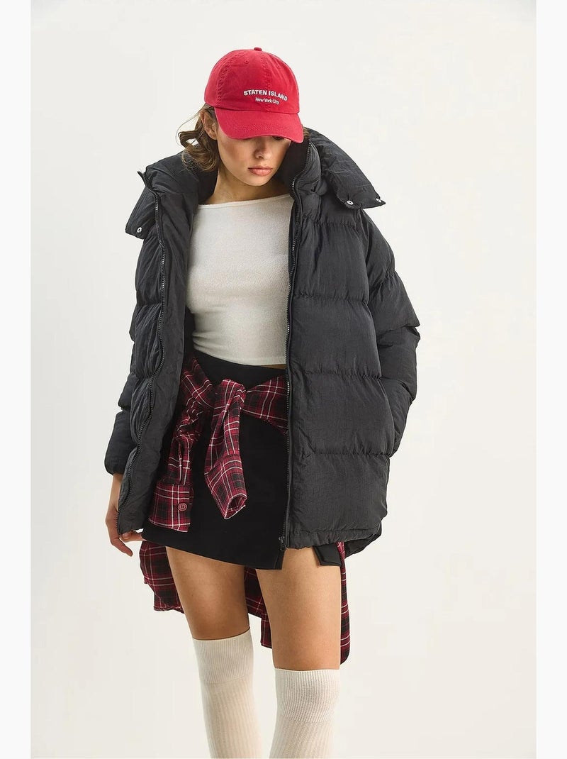 Cappotto puffer oversize con cappuccio lucci Nero - Kiabi