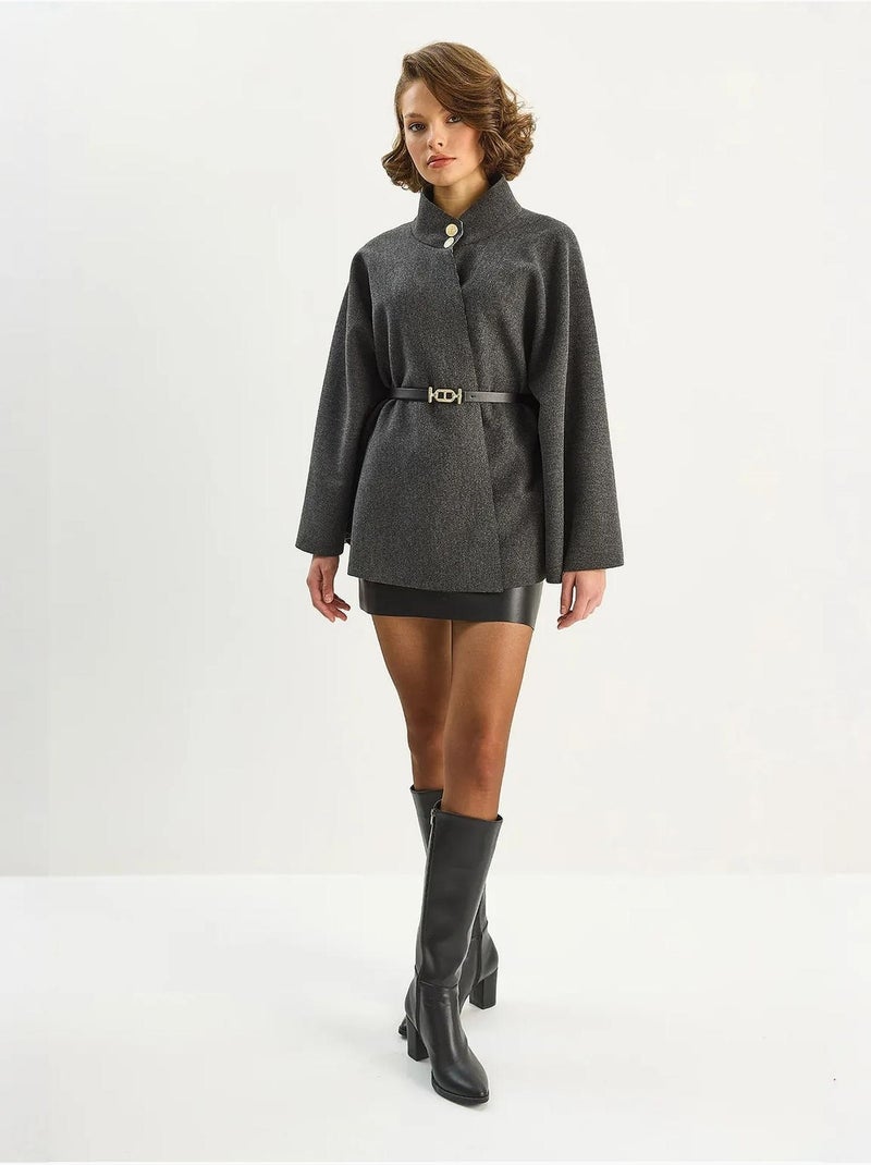 Cappotto testurizzato con chiusura a bottoni lucci Grigio nero - Kiabi