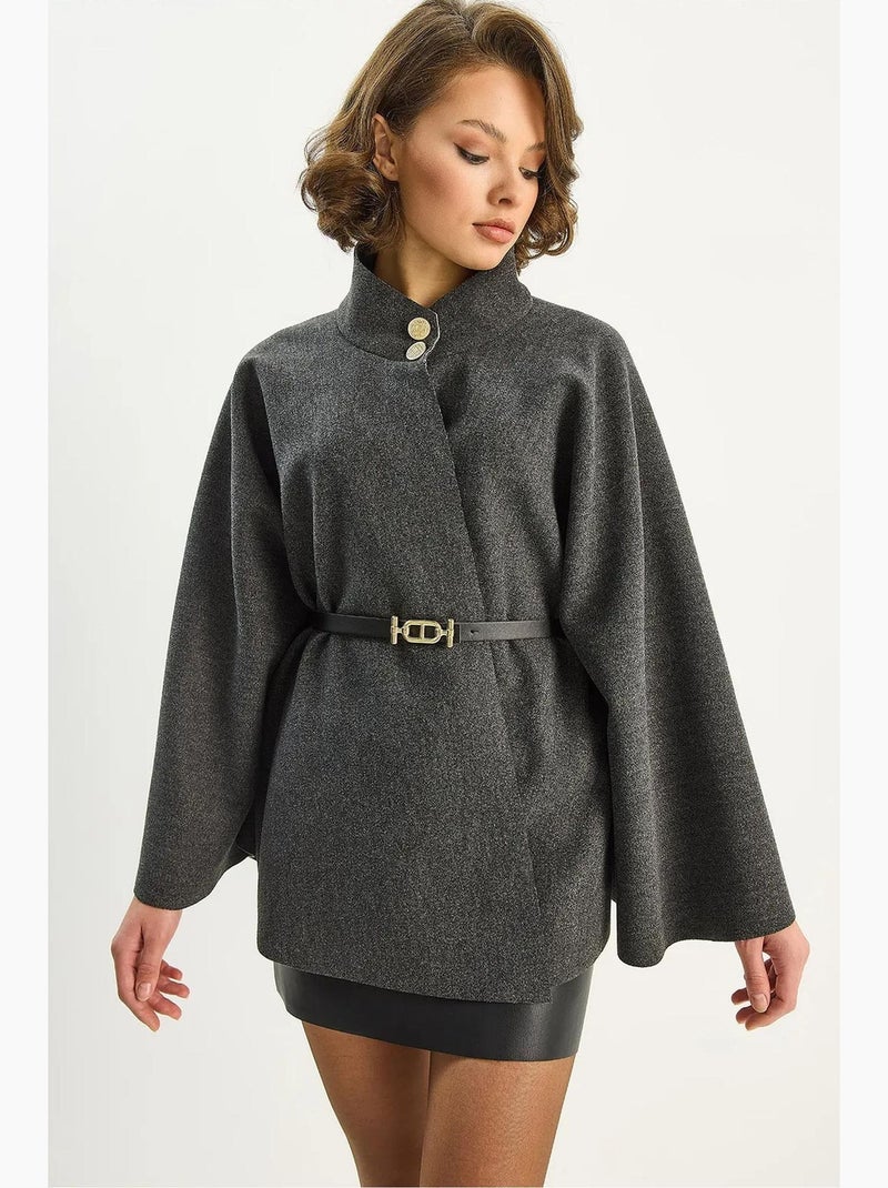 Cappotto testurizzato con chiusura a bottoni lucci Grigio nero - Kiabi