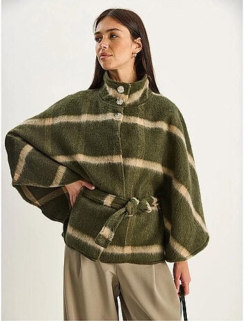 Cappotto testurizzato con colletto da giacca e dettaglio cintura lucci