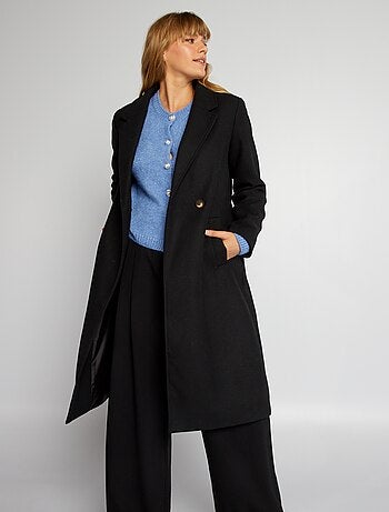 Cappotto Donna, Cappotto doppia abbottonatura bottoni gioiello Black