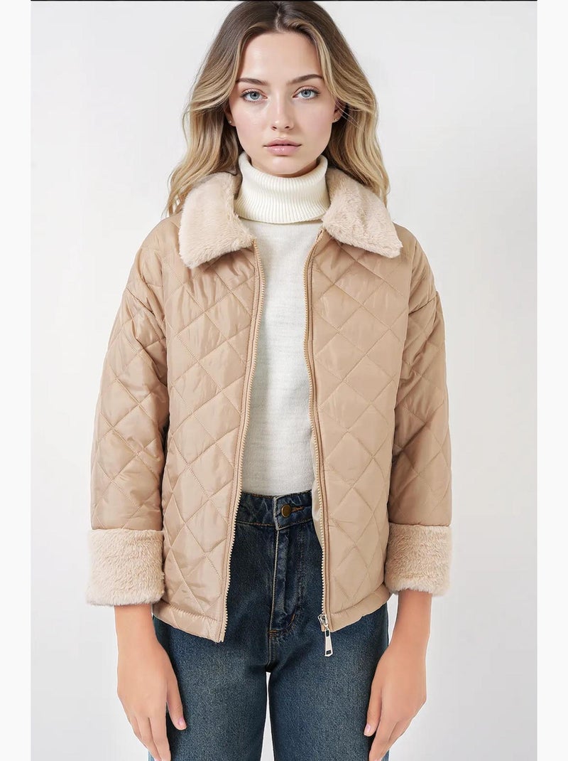 Cappotto trapuntato con dettagli in pelliccia sintetica bdart Beige argilla - Kiabi