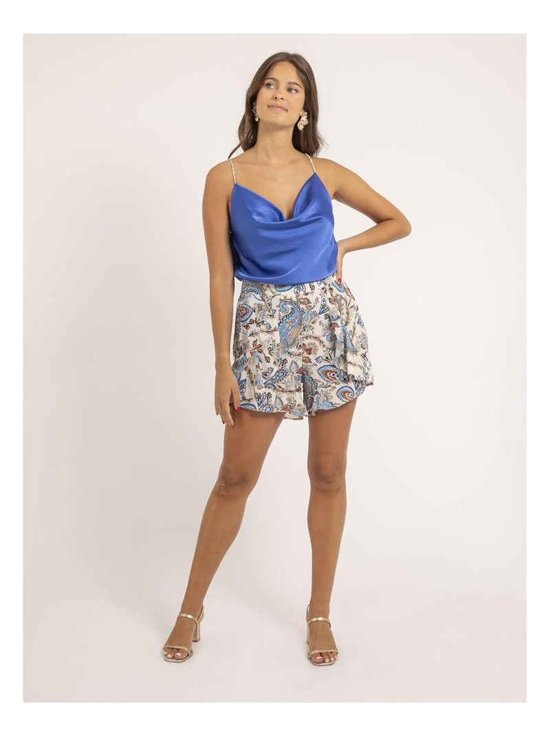 Caraco in satin con scollo a tulipano FOLINE Blu reale - Kiabi