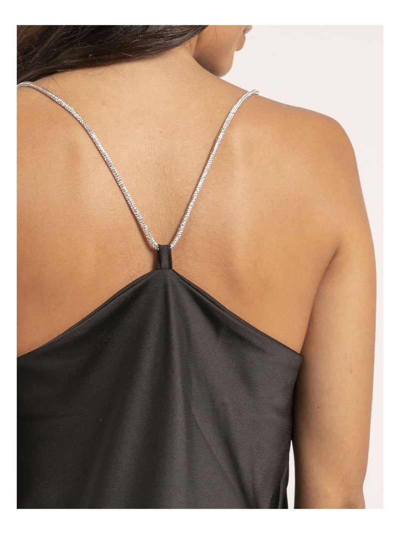 Caraco in satin con scollo a tulipano FOLINE Nero - Kiabi