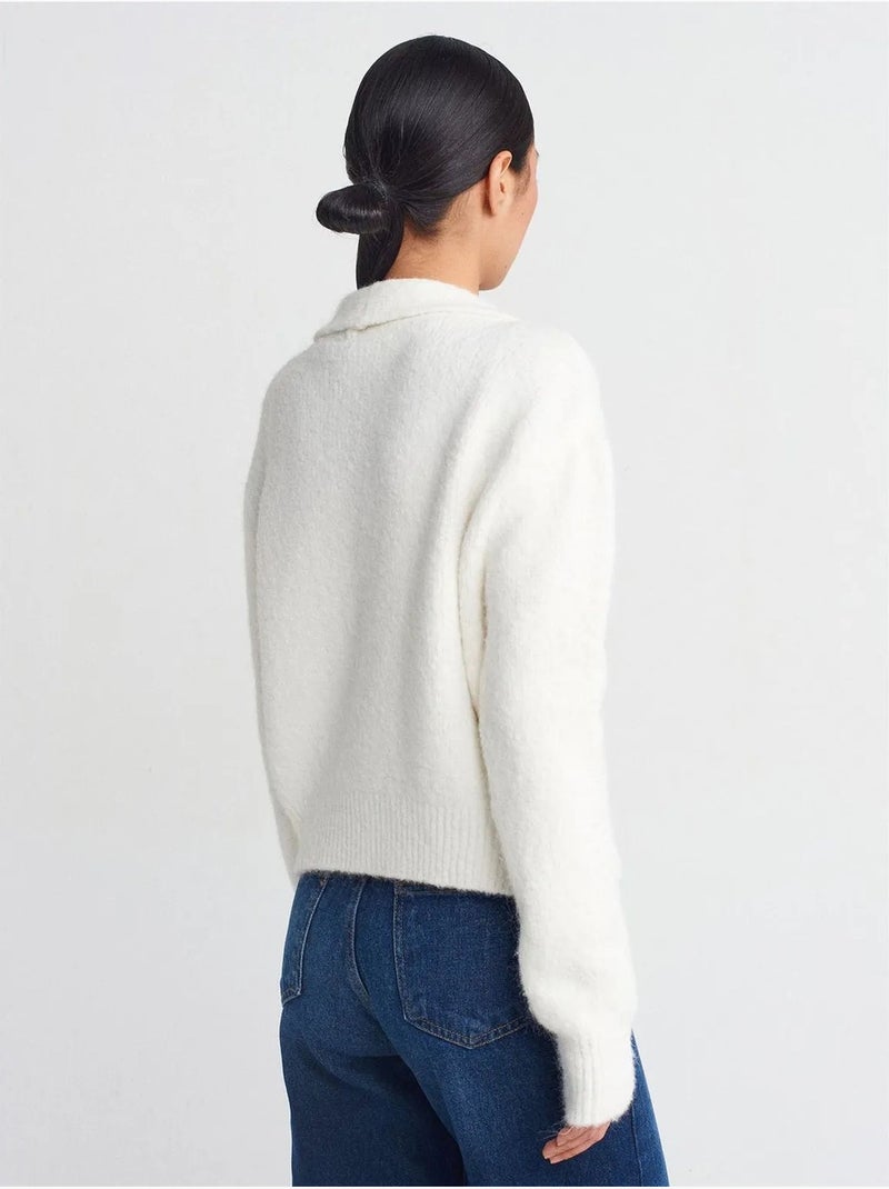 Cardigan a coste con colletto polo e bottoni dilvin Bianco sporco - Kiabi