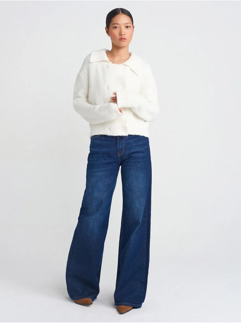 Cardigan a coste con colletto polo e bottoni dilvin Bianco sporco - Kiabi