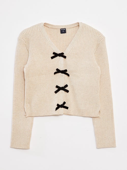 Cardigan a coste con fiocchi in velluto - Kiabi