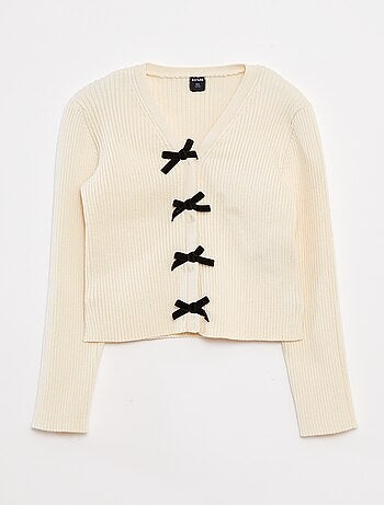 Cardigan a coste con fiocchi in velluto
