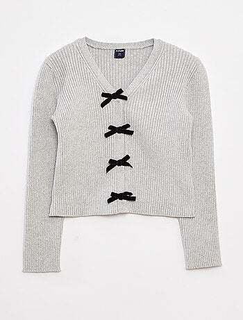 Cardigan a coste con fiocchi in velluto