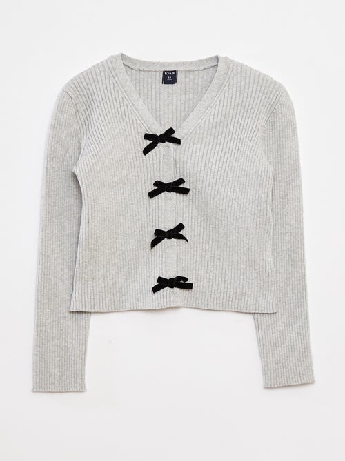 Cardigan a coste con fiocchi in velluto - Kiabi