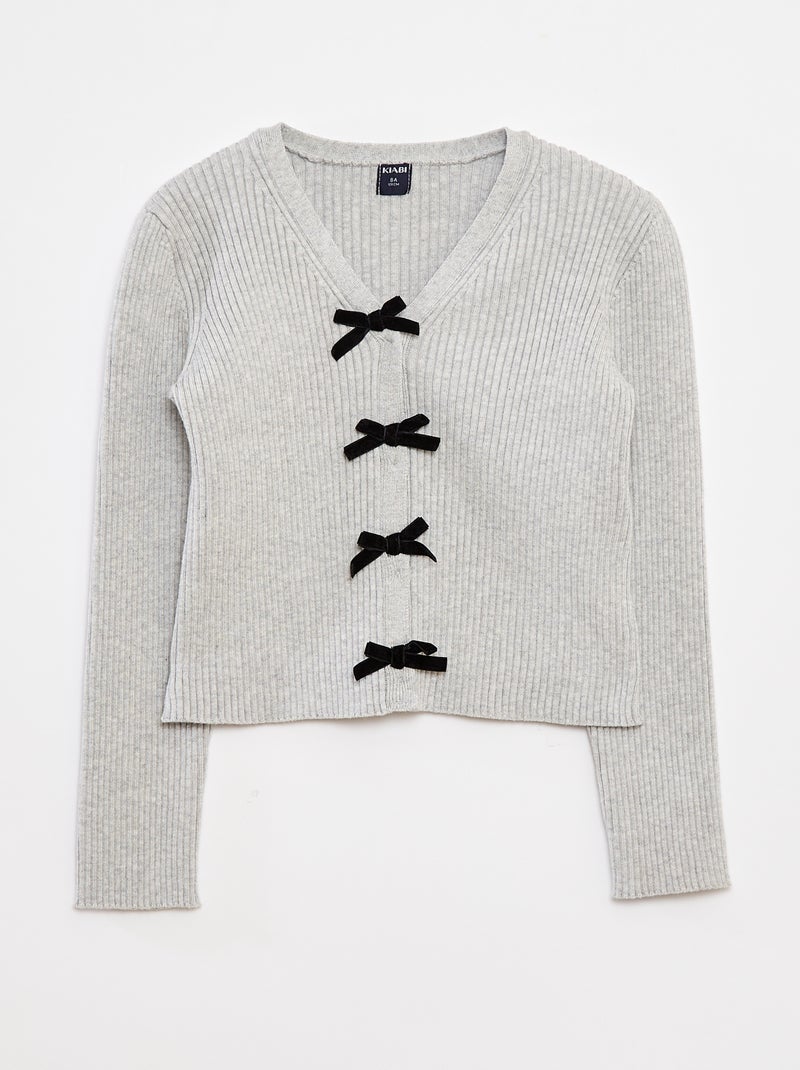 Cardigan a coste con fiocchi in velluto Grigio - Kiabi
