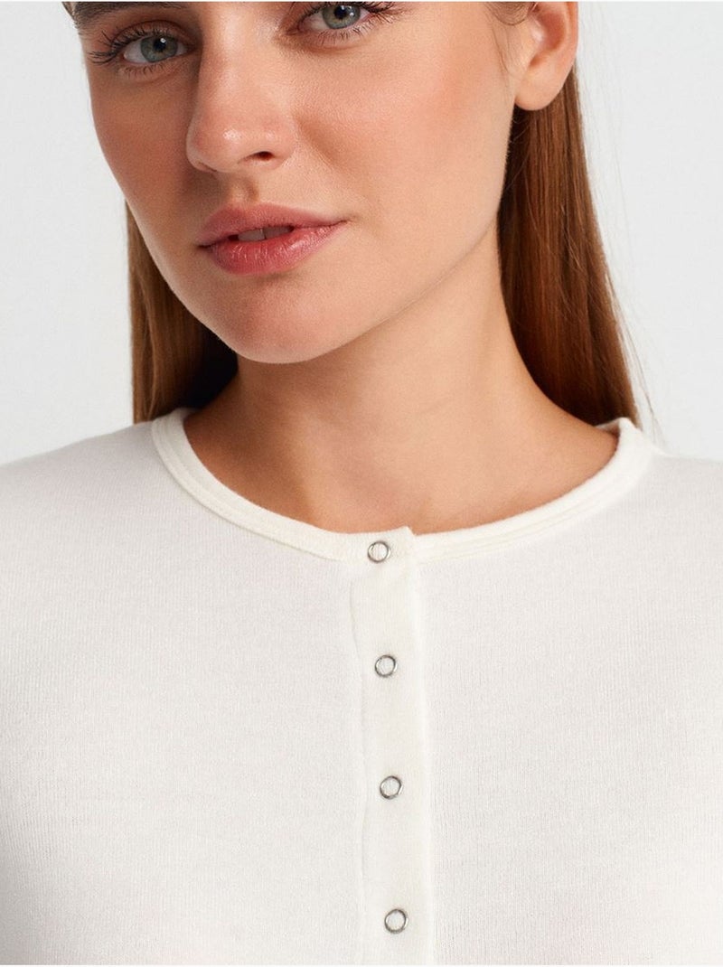 Cardigan a coste con girocollo e bottoni dilvin Bianco sporco - Kiabi
