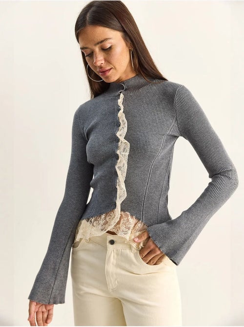 Cardigan a coste con mezzo collo alto lucci - Kiabi Cardigan a coste con mezzo collo alto lucci - Kiabi