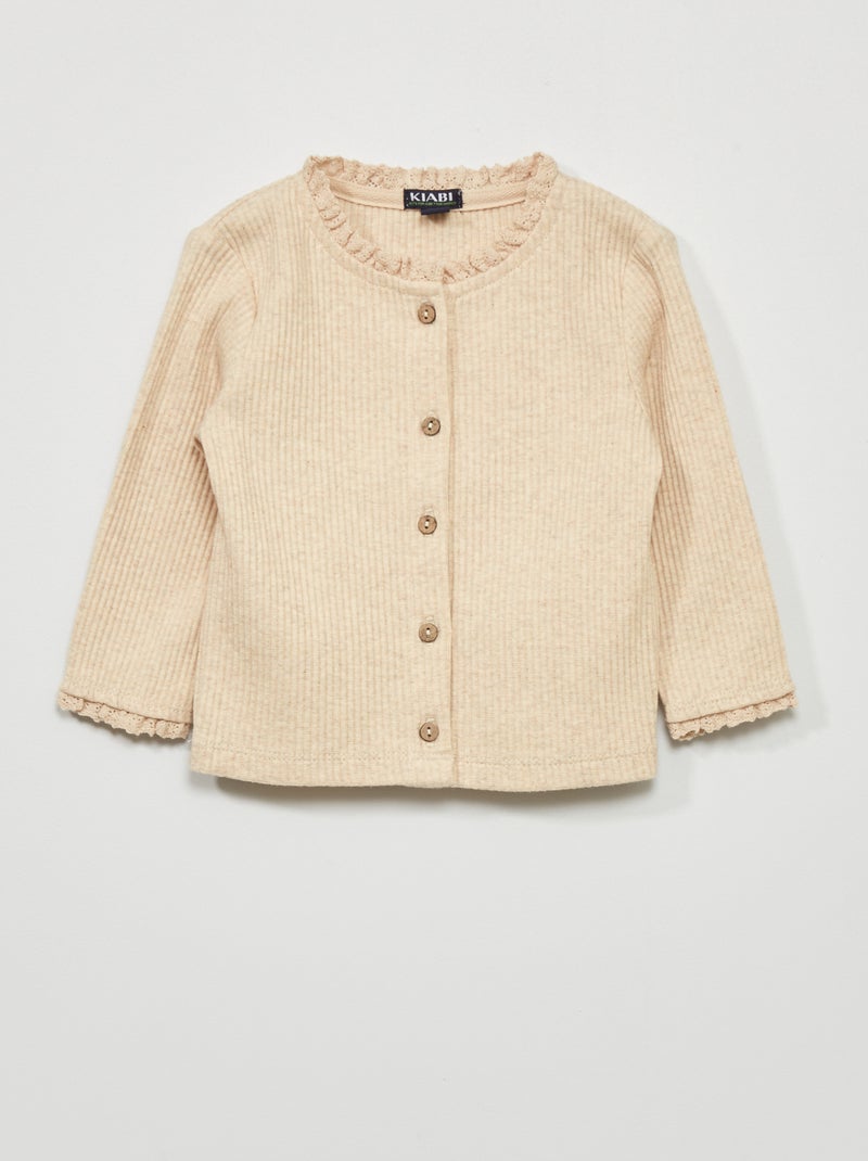 Cardigan a coste con pizzo BEIGE - Kiabi