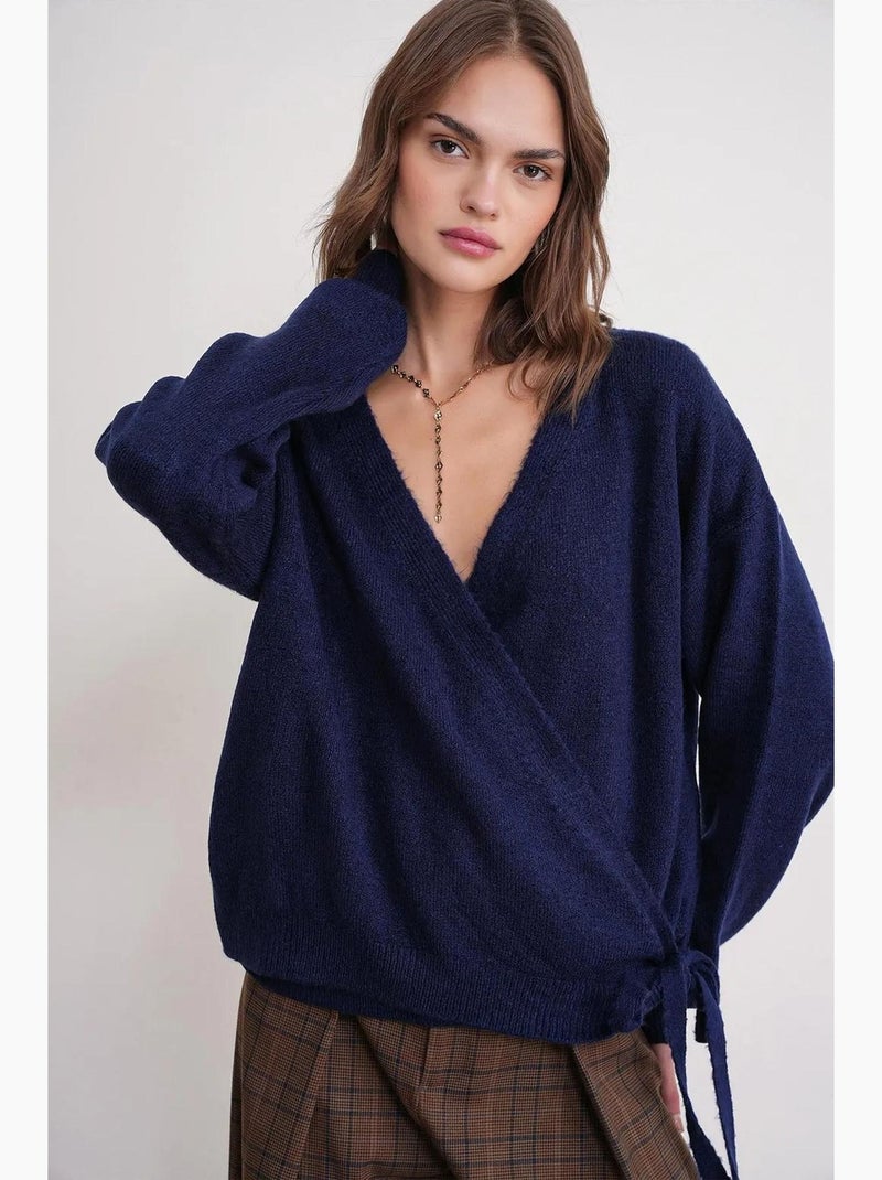 Cardigan a coste con scollo a v e laccetto frontale mixray Blu marino - Kiabi