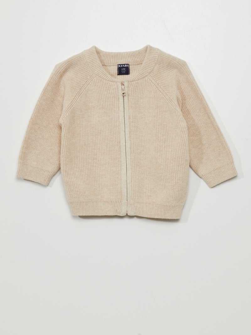 Cardigan a coste con zip BEIGE - Kiabi
