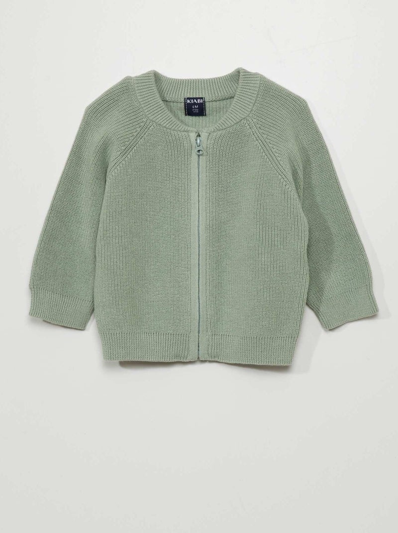 Cardigan a coste con zip VERDE - Kiabi