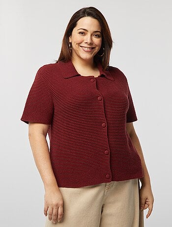 Cardigan a coste e maniche corte