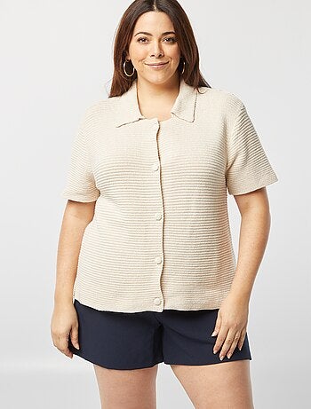 Cardigan a coste e maniche corte