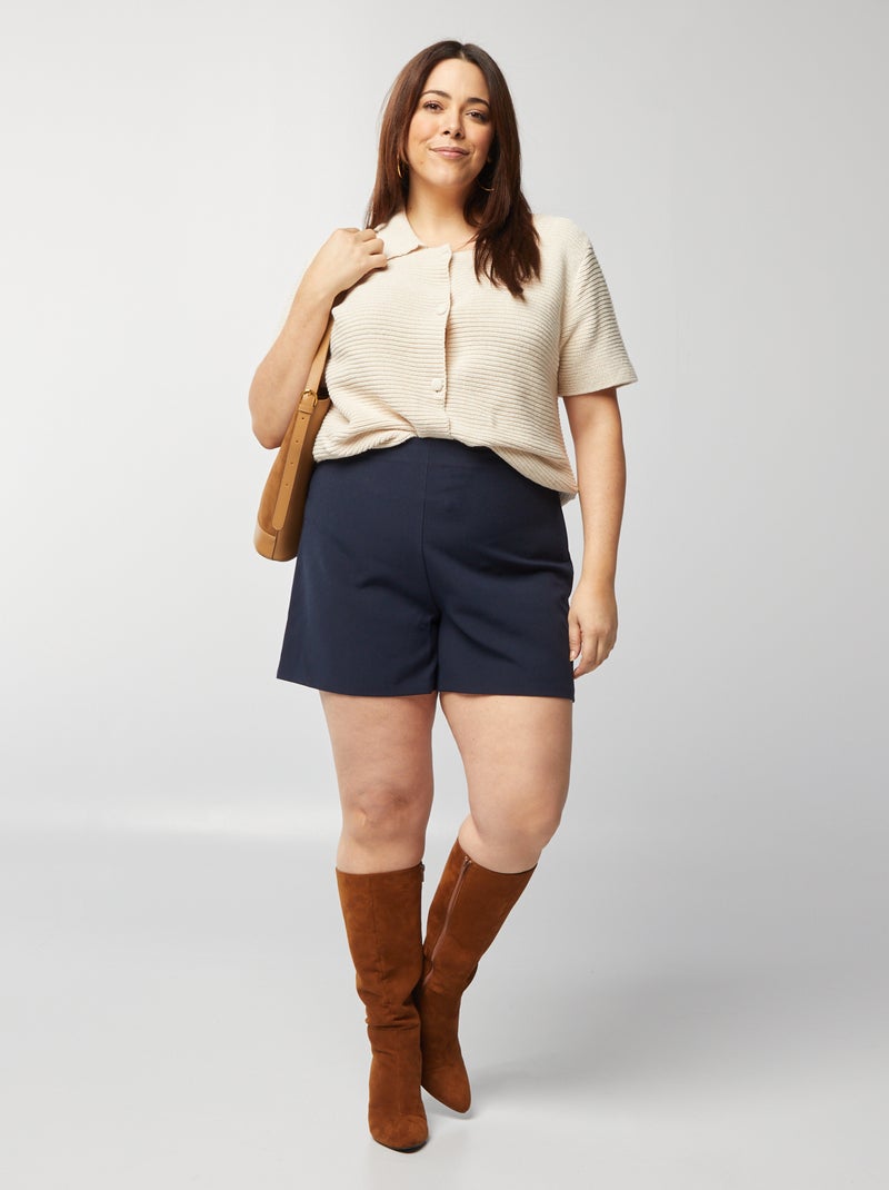 Cardigan a coste e maniche corte Beige - Kiabi