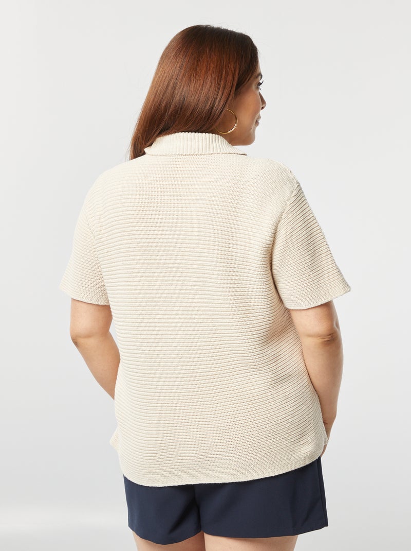 Cardigan a coste e maniche corte Beige - Kiabi