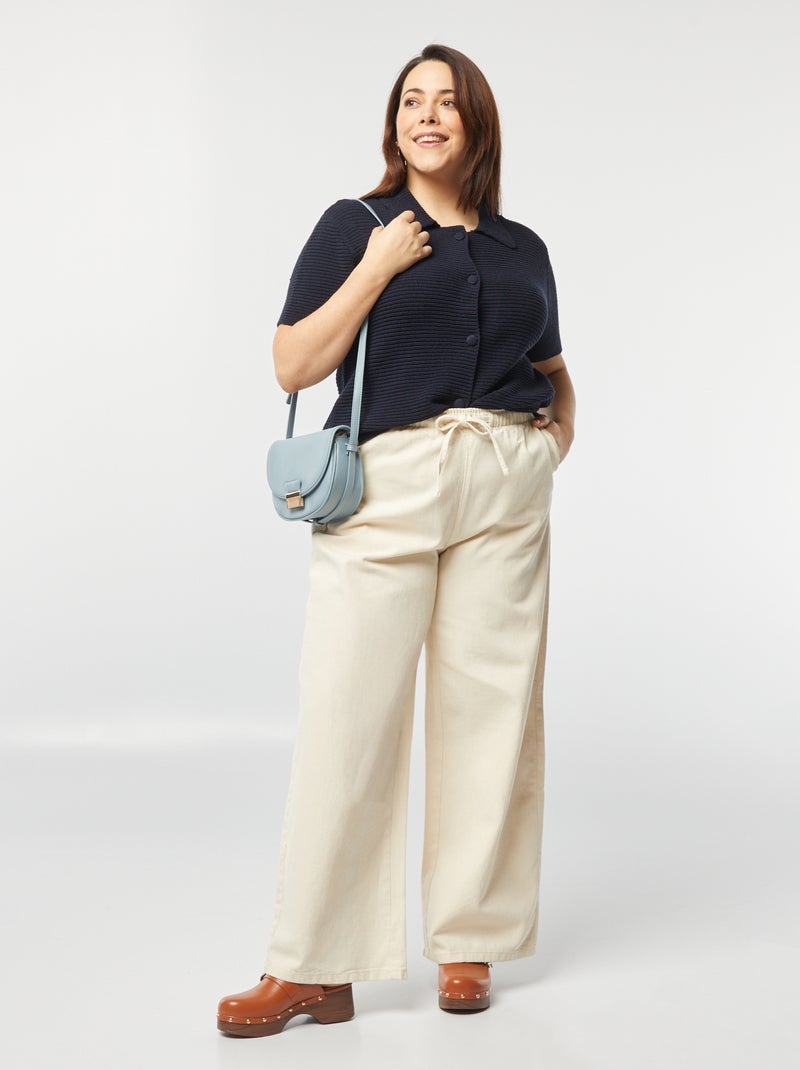 Cardigan a coste e maniche corte blu - Kiabi