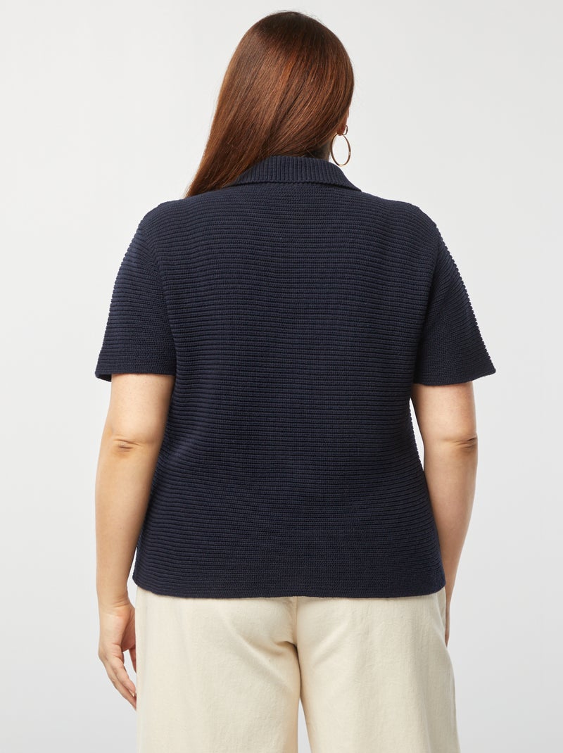 Cardigan a coste e maniche corte blu - Kiabi