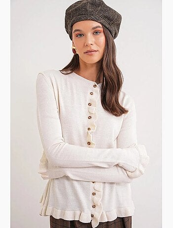 Cardigan a coste in maglia con ruches mixray